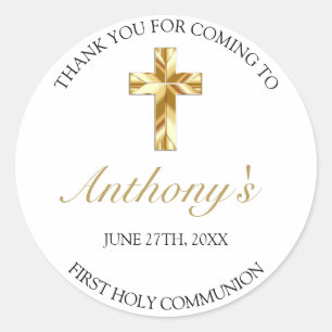 Elegant Gold First Holy Communion Thank You Classic Round Sticker