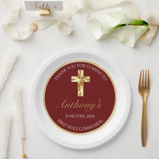 Elegant Gold First Holy Communion Thank You Paper Plates (Wedding)