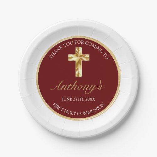 Elegant Gold First Holy Communion Thank You Paper Plates