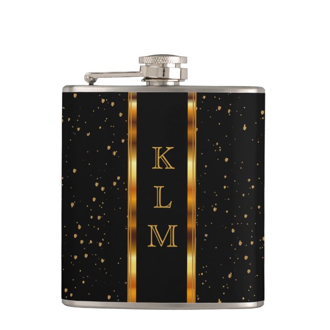 Elegant Gold Flakes with DIY Monogram Hip Flask (Front)