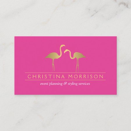 Elegant Gold Flamingos Event Planner Pink Business Card