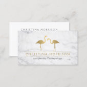Elegant Gold Flamingos Event Planner White Marble Business Card (Front/Back)