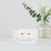 Elegant Gold Flamingos Event Planner White Marble Business Card (Standing Front)
