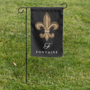 Elegant Gold Fleur de Lis Family Name Garden Flag