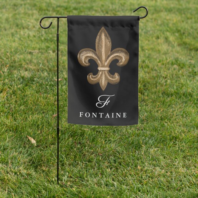 Elegant Gold Fleur de Lis Family Name Garden Flag (In SItu)
