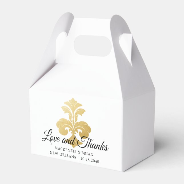Elegant Gold Fleur de Lis Love Thanks Wedding  Favor Boxes (Front Side)