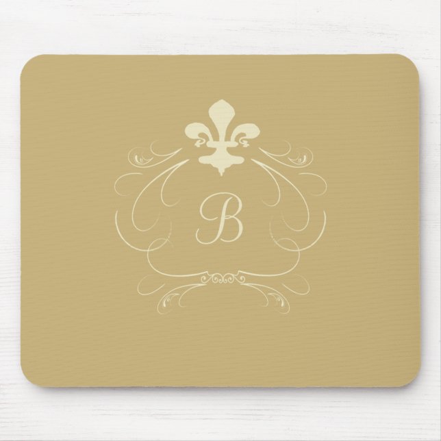 Elegant Gold Fleur de Lis Monogram Mouse Pad (Front)