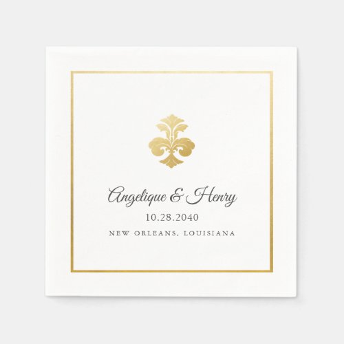 Elegant Gold Fleur de Lis Personalized Wedding  Napkins