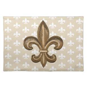 Elegant Gold Fleur de Lis & Taupe Cloth Placemat