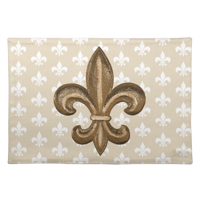 Elegant Gold Fleur de Lis & Taupe Cloth Placemat (Front)