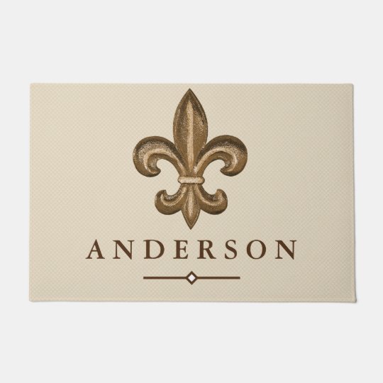 Elegant Gold Fleur De Lis Taupe Personalized Doormat Zazzle Com