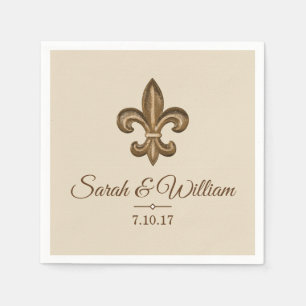 Elegant Gold Fleur de Lis & Taupe Personalized Napkins