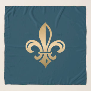 Elegant Gold Fleur de Lis Teal Scarf