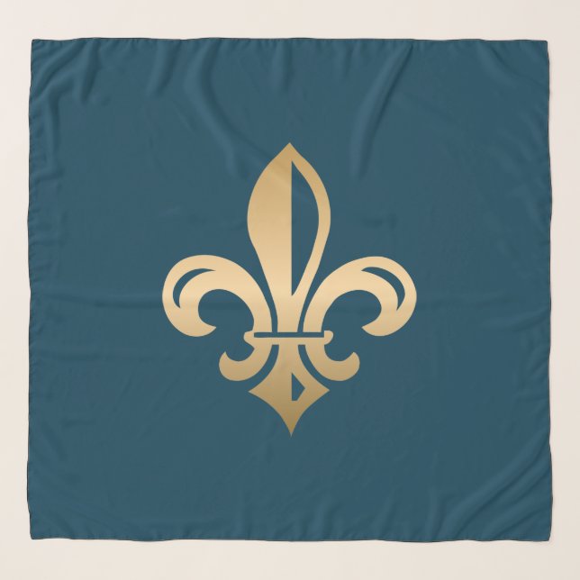 Elegant Gold Fleur de Lis Teal Scarf (Front)