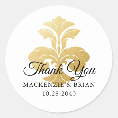 Elegant Gold Fleur de Lis Thank You Classic Round Sticker