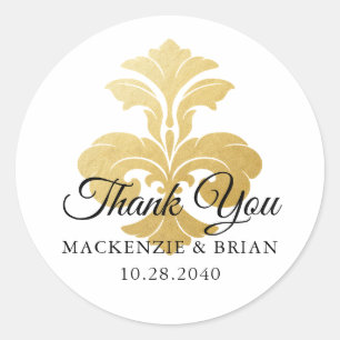 Elegant Gold Fleur de Lis Thank You Classic Round Sticker