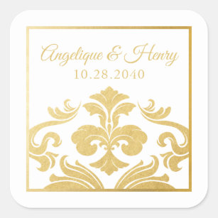 Elegant Gold Fleur de Lis Wedding Square Sticker