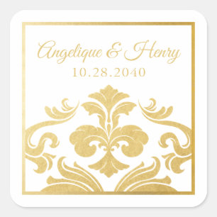 Elegant Gold Fleur de Lis Wedding Square Sticker