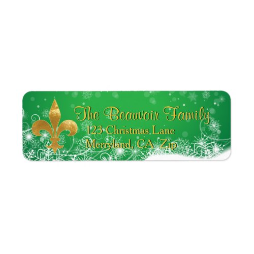 Elegant Gold Fleur Green Holiday Address Labels