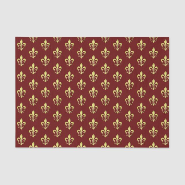 Elegant Gold Fleurs de lys Dark Red Tissue Paper (Front)