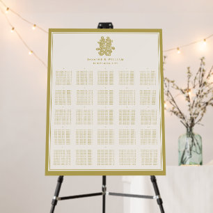 Elegant Gold Floral 囍 Chinese Wedding Seat Chart Foam Board