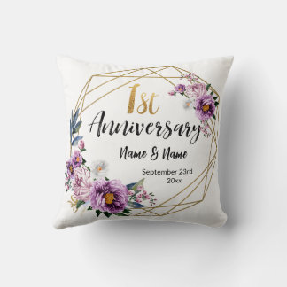Elegant Gold Floral 1st Year Anniversary Throw Pillow