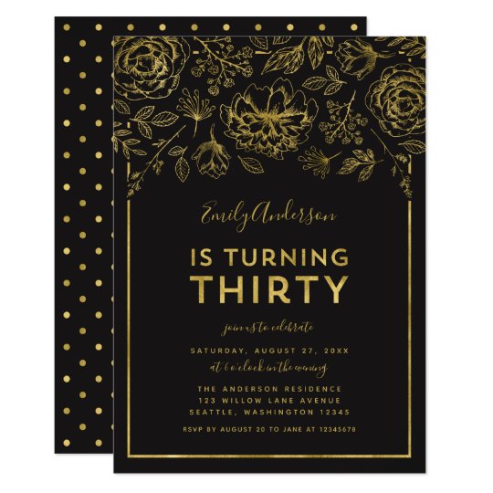 Elegant Gold Floral 30th Birthday Party Invitation Zazzle Com