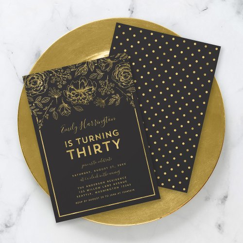 Elegant Gold Floral 30th Birthday Party Invitation