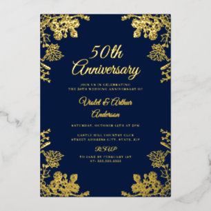 Elegant Gold Floral 50th Wedding Anniversary Foil Invitation