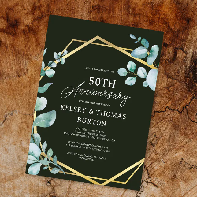 Elegant Gold Floral 50th Wedding Anniversary Invitation | Zazzle