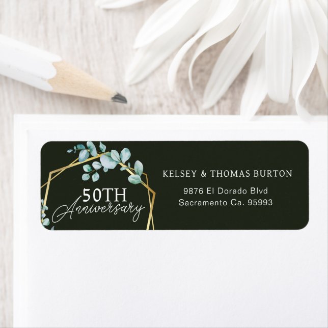 Elegant Gold Floral 50th Wedding Anniversary Label (Insitu)