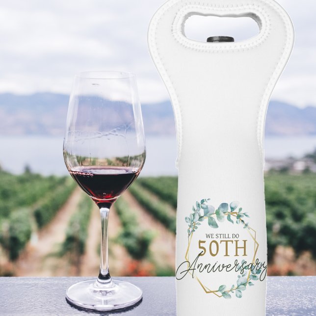 Elegant Gold Floral 50th Wedding Anniversary Wine Bag (Creator Uploaded)