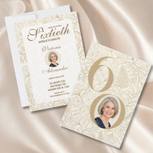 Elegant Gold Floral 60th Birthday Photo Invitation