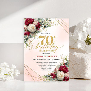 Elegant Gold Floral 70th Birthday Invitation