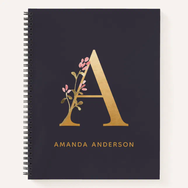 Elegant Gold Floral A Monogram Chic Personalized Notebook | Zazzle
