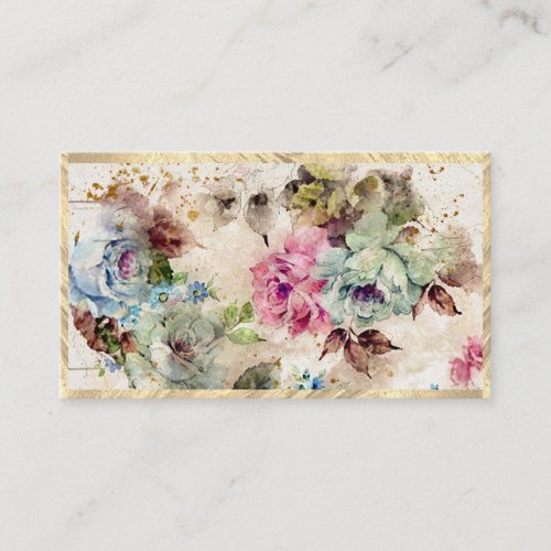 Elegant Gold Floral Abstract Watercolor Rustic Business Card