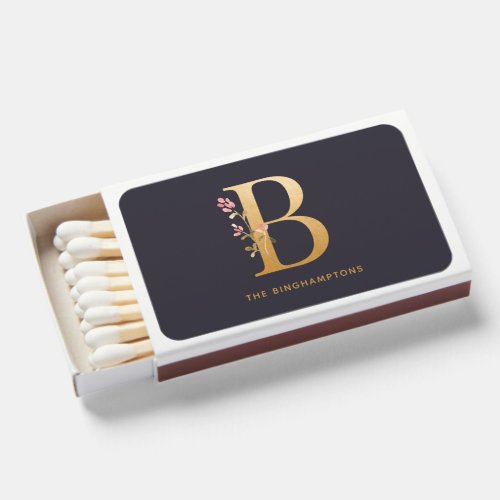 Elegant Gold Floral B Monogram Chic Personalized  Matchboxes