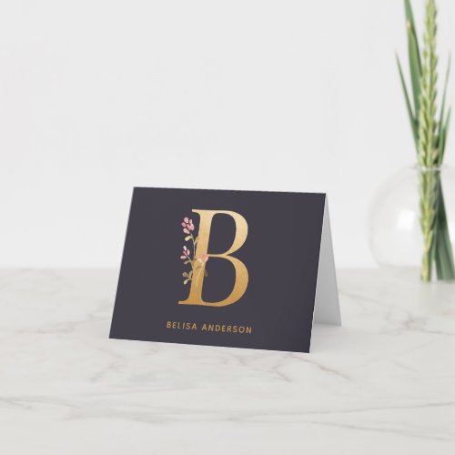 Elegant Gold Floral B Monogram Chic Personalized Note Card