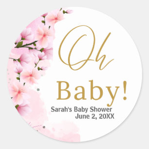 Elegant Gold Floral Baby Shower Classic Round Sticker