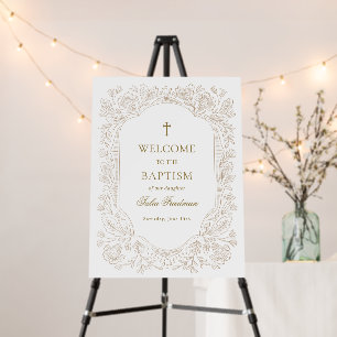 Elegant Gold Floral Baptism Welcome Foam Board