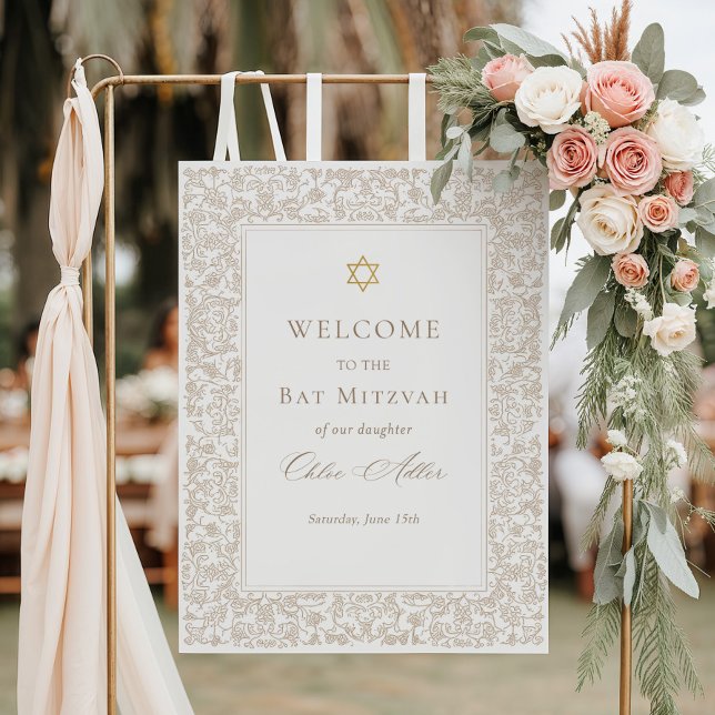 Elegant Gold Floral Bat Mitzvah Welcome Foam Board (Creator Uploaded)