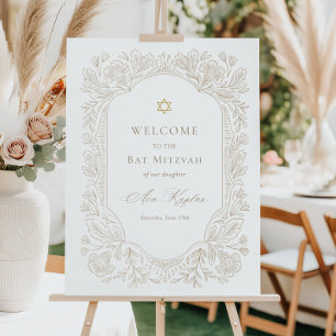 Elegant Gold Floral Bat Mitzvah Welcome Foam Board