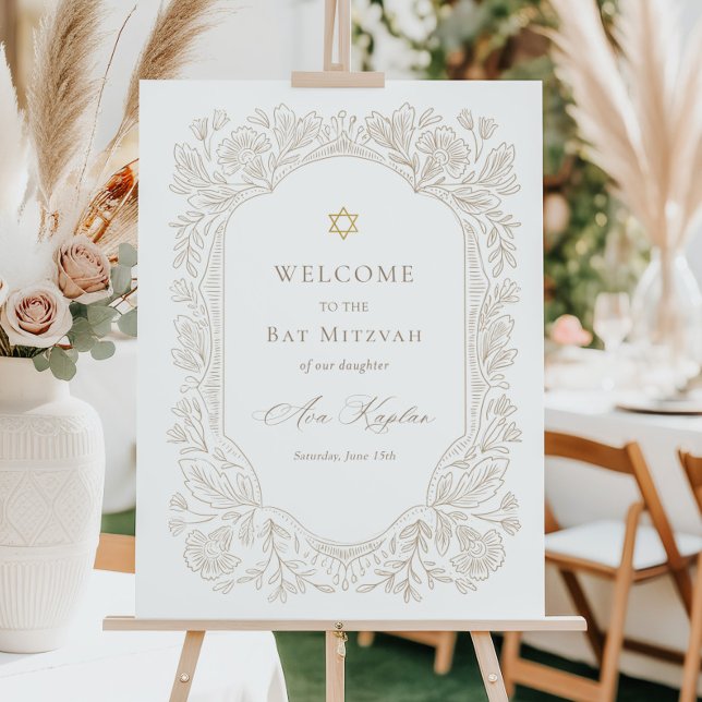 Elegant Gold Floral Bat Mitzvah Welcome Foam Board (Creator Uploaded)