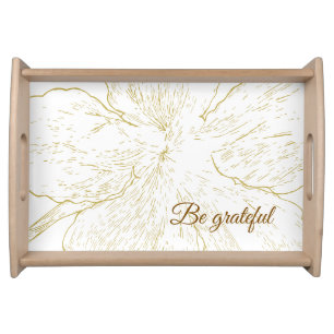 ​Elegant Gold Floral "Be Grateful" Wood Serving Tray