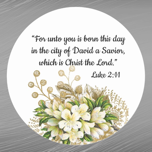 Elegant Gold Floral Bible Verse Christmas Classic Round Sticker (Creator Uploaded)