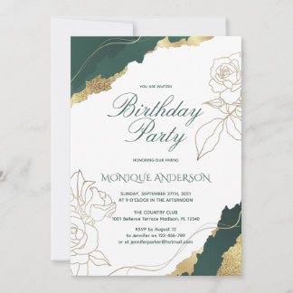 Elegant Gold Floral Birthday Party Invitation
