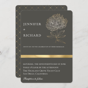 Elegant Gold Floral Botanical Gray Wedding Invitation