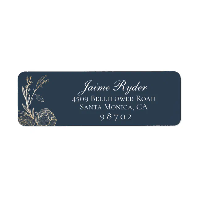 Elegant Gold Floral Botanical Return Address Label | Zazzle