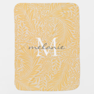 Elegant Gold Floral Botanical Script Monogram Baby Blanket