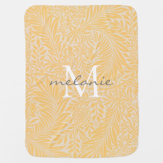 Elegant Gold Floral Botanical Script Monogram Baby Blanket (Front)